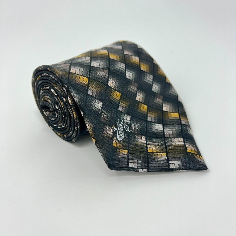 Vintage Don Loper Men's Neck Tie Black Geometric Logo Designer Necktie